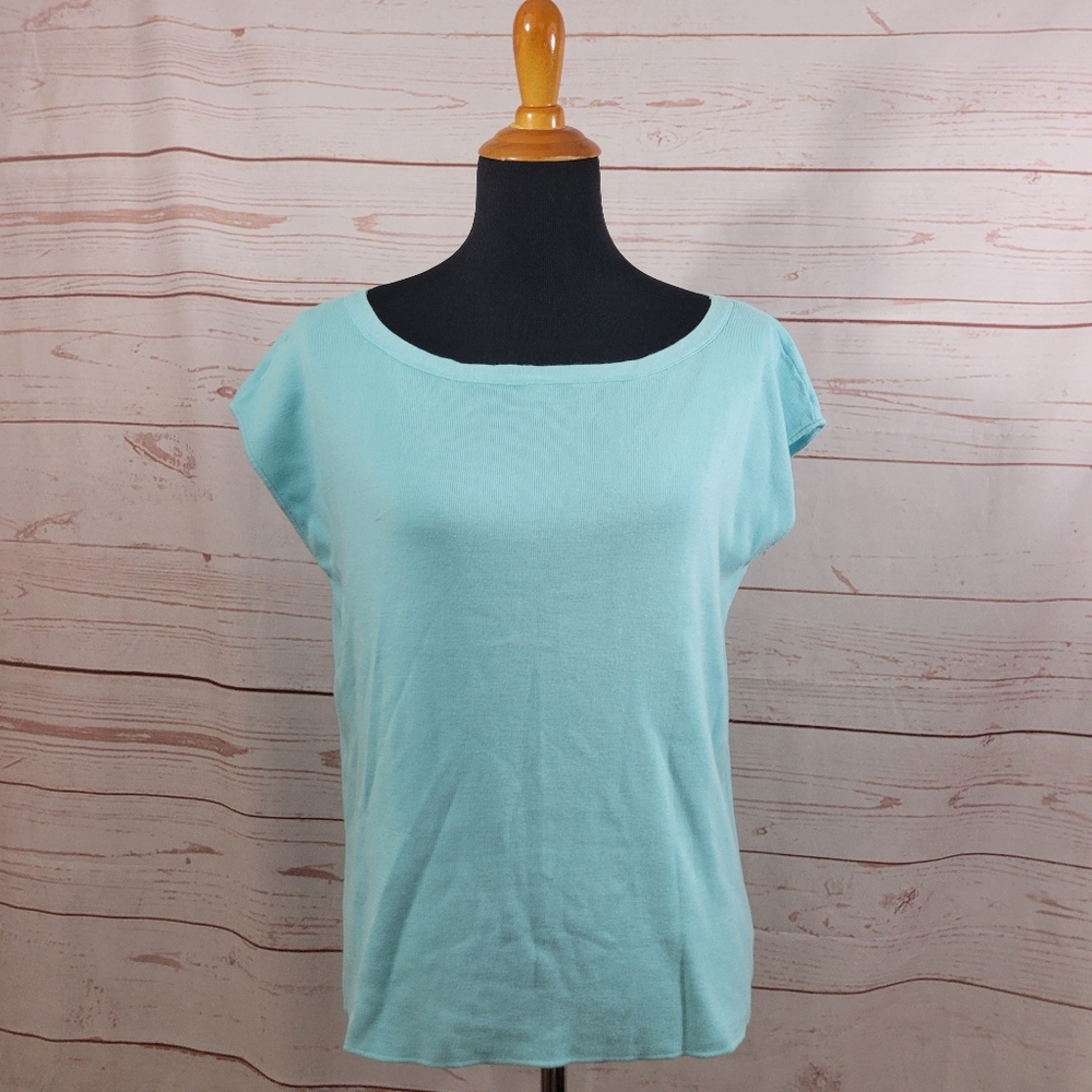 Talbots Women's Petite Cap Sleeve Pullover Sweater Light Blue Size XL NWT